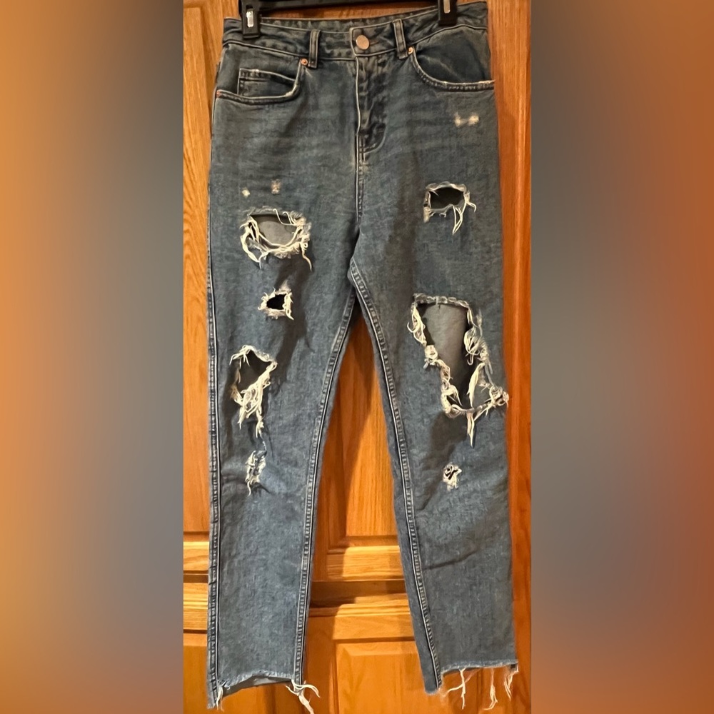 ASOS Destroyed Ripped Raw Hem Classic Heavy Blue Denim Jeans Men’s Size 28 x 30
